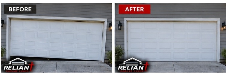 Before and after off-track garage door repair