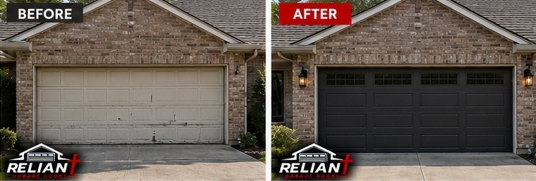 Before and after dark garage door installation