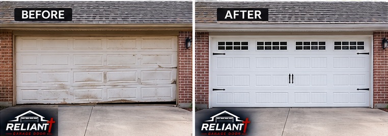 Before and after white garage door upgrade